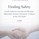 Cover image for “Finding Safety”: the word “Transiness” with a heart symbol above the title “Finding Safety – A Full Guide for Transitioned Women Affected by Sexual or Domestic Violence in the UK (2026)”, set above an image of two hands gently holding each other